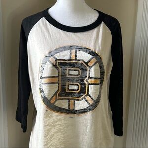 Majestic Threads Boston Bruins Black Raglan Slub Jersey 3/4 Sleeve T Shirt